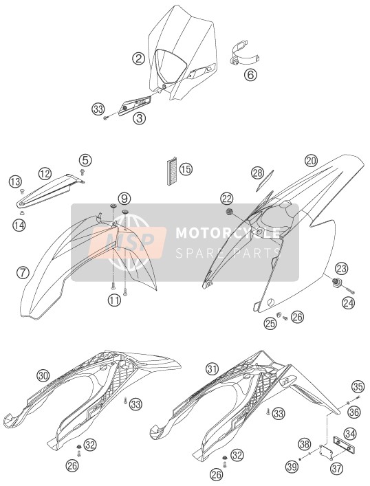 KTM 450 EXC FACTORY Europe 2005 Mask, Fenders for a 2005 KTM 450 EXC FACTORY Europe