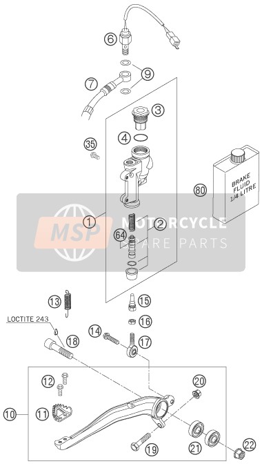 KTM 450 EXC FACTORY RACING Australia 2007 Commande de frein arrière pour un 2007 KTM 450 EXC FACTORY RACING Australia