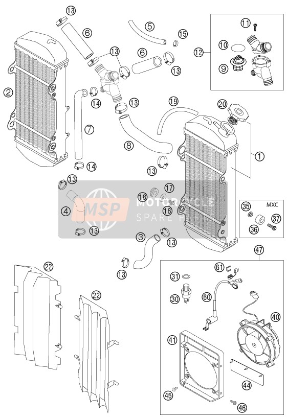 KTM 450 EXC RACING Australia 2004 Sistema de refrigeración para un 2004 KTM 450 EXC RACING Australia