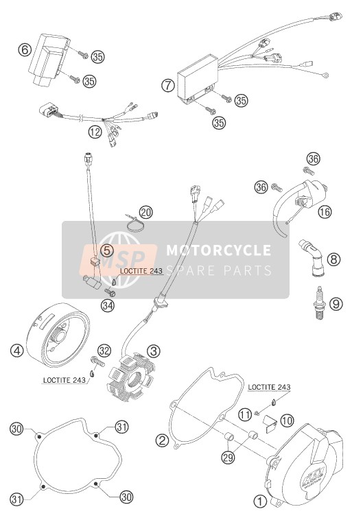 KTM 450 EXC RACING Europe 2005 Ontbrandingssysteem voor een 2005 KTM 450 EXC RACING Europe