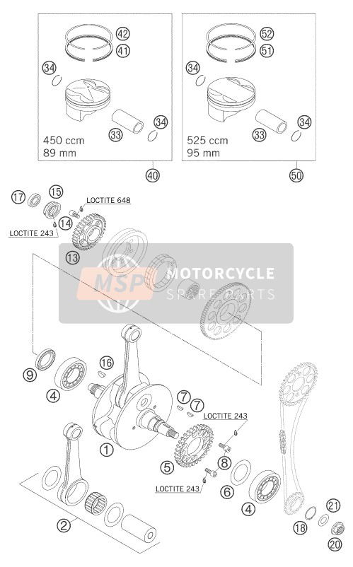 KTM 450 EXC RACING SIX-DAYS Europe 2005 Crankshaft, Piston for a 2005 KTM 450 EXC RACING SIX-DAYS Europe