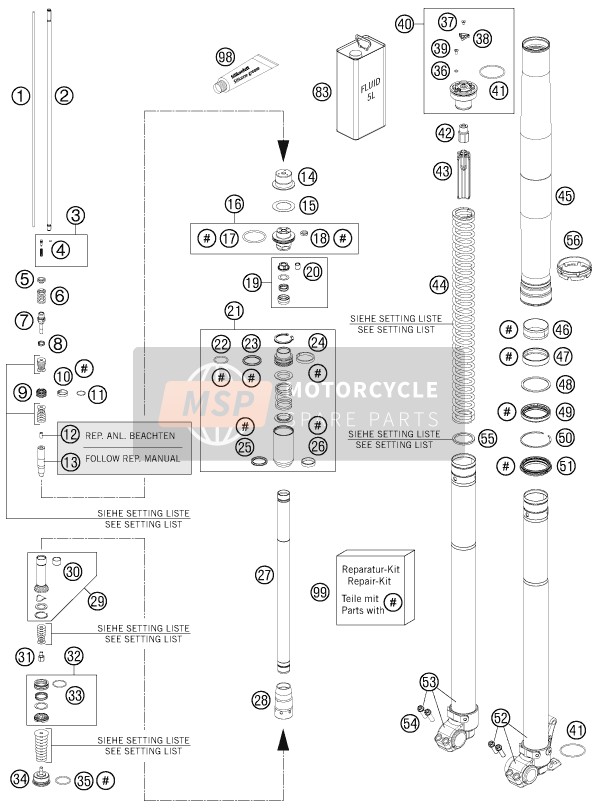 Forcella anteriore smontata