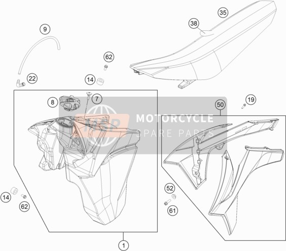 KTM 450 EXC SIX DAYS Europe 2014 Tank, Seat for a 2014 KTM 450 EXC SIX DAYS Europe