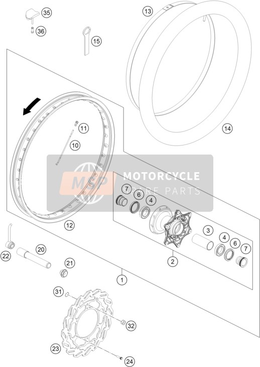 KTM 450 RALLY FACTORY REPLICA Europe 2015 Voorwiel voor een 2015 KTM 450 RALLY FACTORY REPLICA Europe