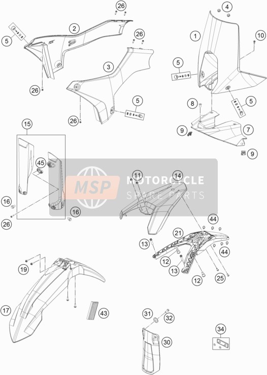 KTM 450 RALLY Factory Replica  2019 Masker, Spatborden voor een 2019 KTM 450 RALLY Factory Replica 