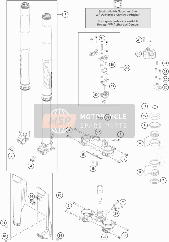 KTM 450 RALLY Factory Replica  2020 Fourche avant, Pince triple 1 pour un 2020 KTM 450 RALLY Factory Replica 