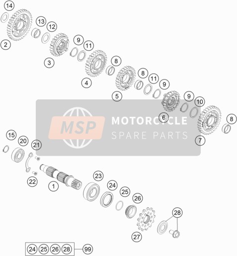 KTM 450 RALLY Factory Replica  2020 Transmisión II - Eje contrario 1 para un 2020 KTM 450 RALLY Factory Replica 