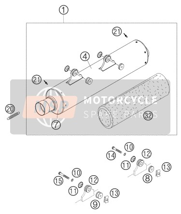 KTM 450 SMR Europe 2004 Uitlaatsysteem voor een 2004 KTM 450 SMR Europe