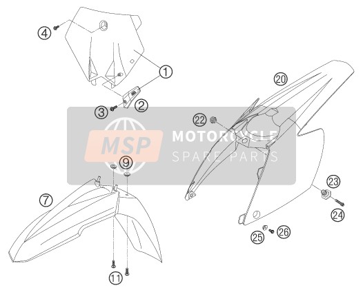 KTM 450 SMR Europe 2004 Máscara, Guardabarros para un 2004 KTM 450 SMR Europe