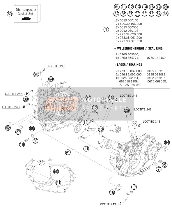 77330000244, Engine Case Cpl. W.Tr.Bear. 08, KTM, 0