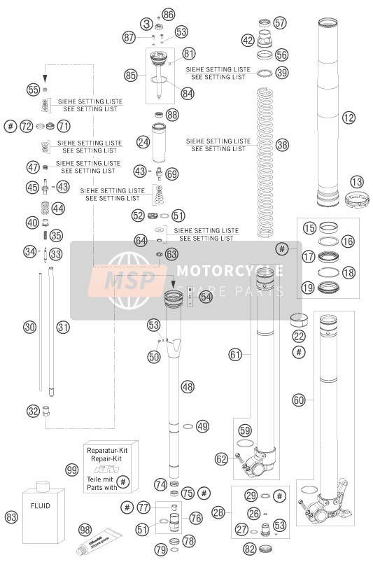 KTM 450 SMR Europe 2008 Front Fork Disassembled for a 2008 KTM 450 SMR Europe