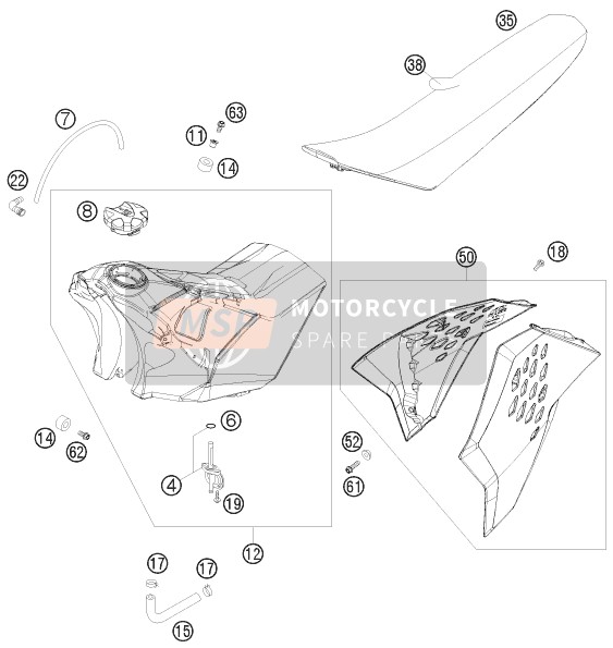 KTM 450 SMR Europe 2008 Réservoir, Siège pour un 2008 KTM 450 SMR Europe