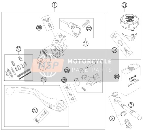 KTM 450 SMR Europe 2010 Commande de frein avant pour un 2010 KTM 450 SMR Europe