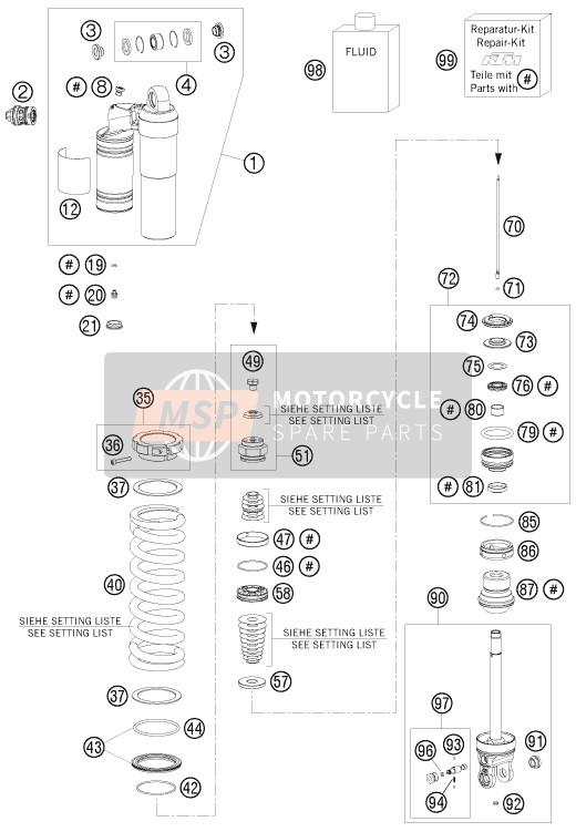 KTM 450 SMR Europe 2010 Shock Absorber Disassembled for a 2010 KTM 450 SMR Europe