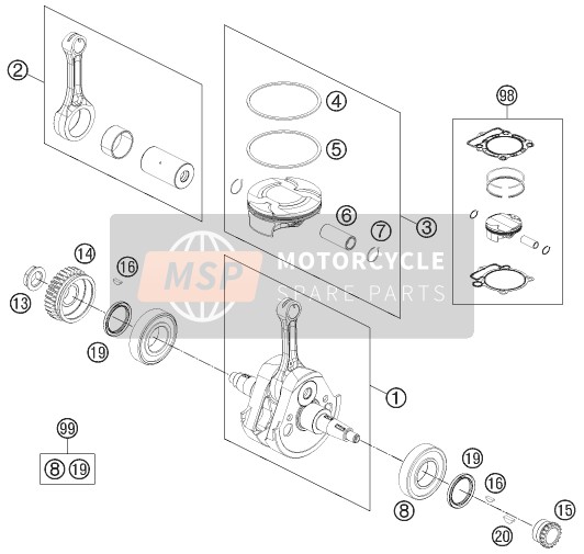 KTM 450 SMR Europe 2013 Vilebrequin, Piston pour un 2013 KTM 450 SMR Europe