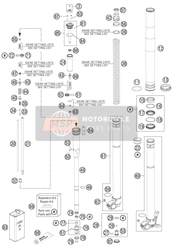 KTM 450 SMR Europe 2013 Front Fork Disassembled for a 2013 KTM 450 SMR Europe