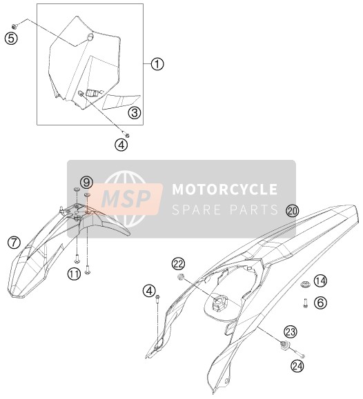 KTM 450 SMR Europe 2014 Masker, Spatborden voor een 2014 KTM 450 SMR Europe