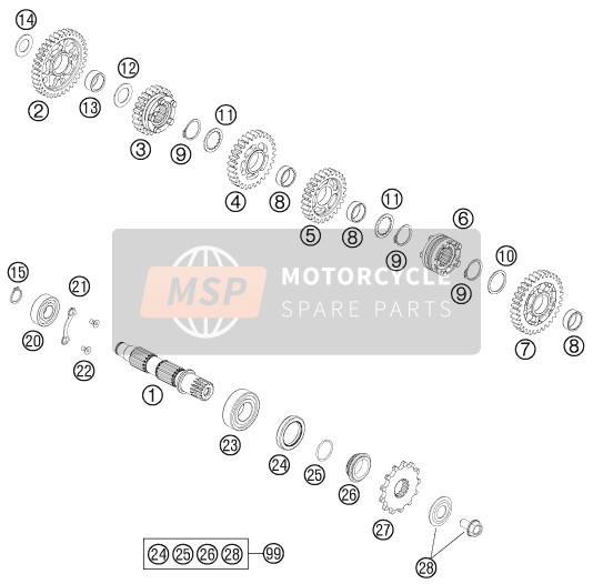 KTM 450 SMR Europe 2014 Transmisión II - Eje contrario para un 2014 KTM 450 SMR Europe
