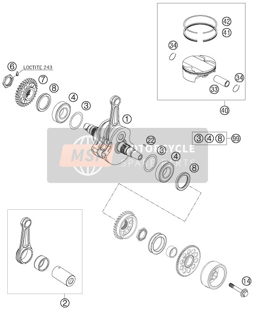 KTM 450 SX-F Europe 2007 Cigüeñal, Pistón para un 2007 KTM 450 SX-F Europe