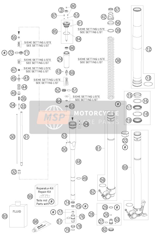 KTM 450 SX-F Europe 2007 Voorvork gedemonteerd voor een 2007 KTM 450 SX-F Europe