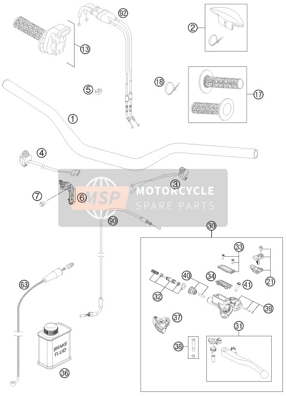 KTM 450 SX-F Europe 2012 Handlebar, Controls for a 2012 KTM 450 SX-F Europe