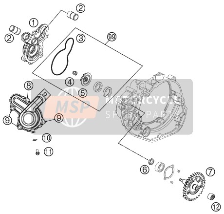 KTM 450 SX-F USA 2012 Bomba de agua para un 2012 KTM 450 SX-F USA