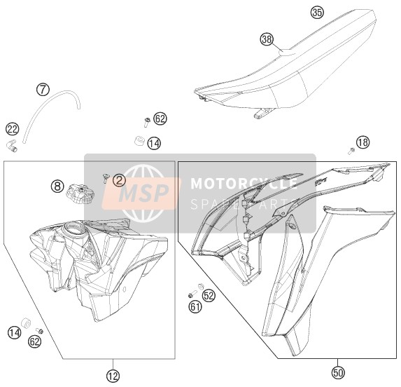 KTM 450 SX-F USA 2015 Réservoir, Siège pour un 2015 KTM 450 SX-F USA