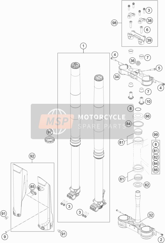 KTM 450 SX-F USA 2016 Voorvork, Kroonplaat set voor een 2016 KTM 450 SX-F USA