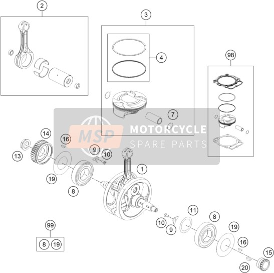 KTM 450 SX-F Europe 2020 Crankshaft, Piston for a 2020 KTM 450 SX-F Europe