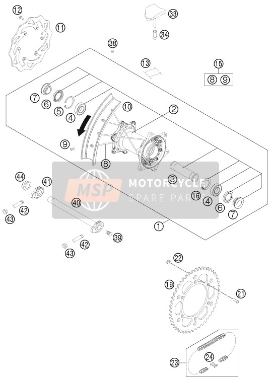 KTM 450 SX-F FACT.REPL. USA 2012 Achterwiel voor een 2012 KTM 450 SX-F FACT.REPL. USA