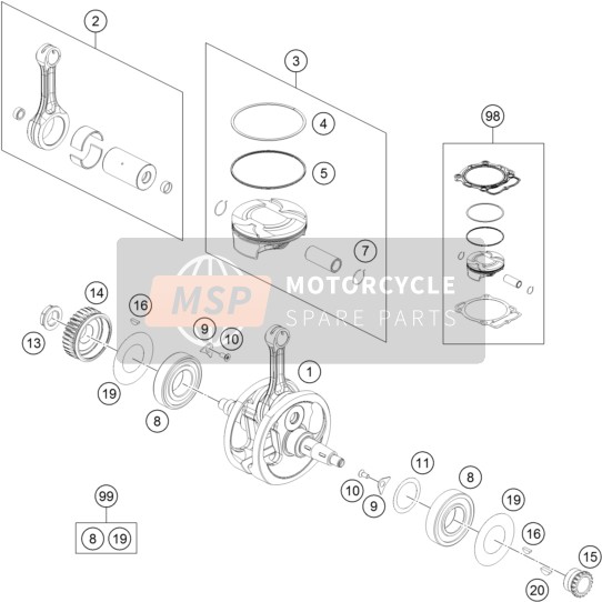 KTM 450 SX-F FACTORY EDITION USA 2015 Cigüeñal, Pistón para un 2015 KTM 450 SX-F FACTORY EDITION USA