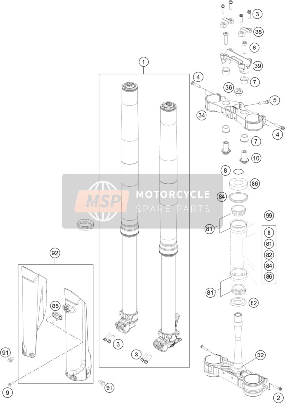 KTM 450 SX-F FACTORY EDITION USA 2015 Voorvork, Kroonplaat set voor een 2015 KTM 450 SX-F FACTORY EDITION USA