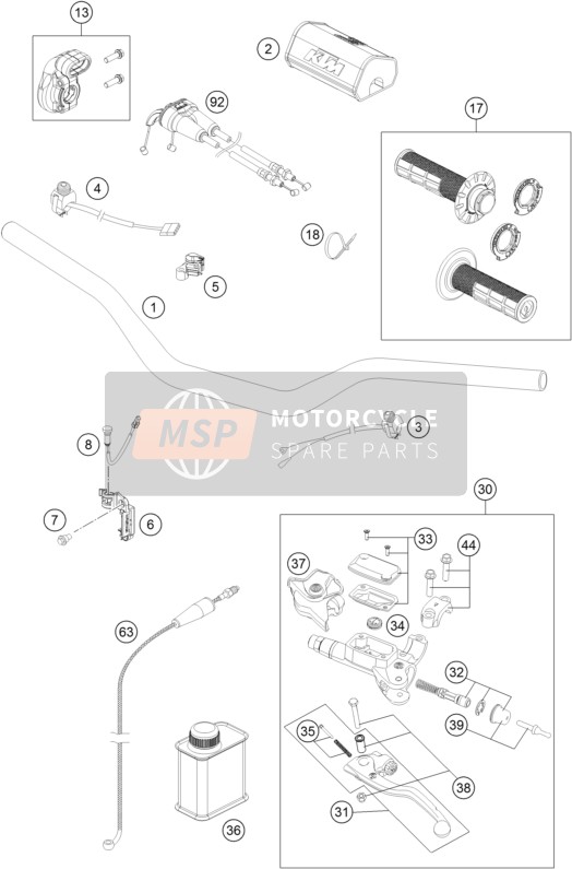 KTM 450 SX-F FACTORY EDITION USA 2015 Manillar, Control S para un 2015 KTM 450 SX-F FACTORY EDITION USA