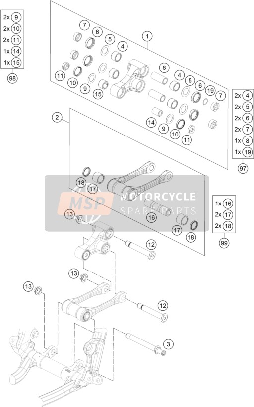 KTM 450 SX-F FACTORY EDITION USA 2015 Enlace de palanca profesional para un 2015 KTM 450 SX-F FACTORY EDITION USA