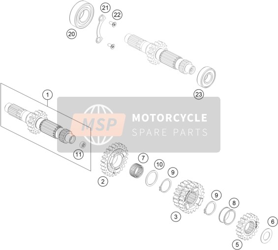KTM 450 SX-F FACTORY EDITION USA 2015 Transmissie I - Hoofdas voor een 2015 KTM 450 SX-F FACTORY EDITION USA