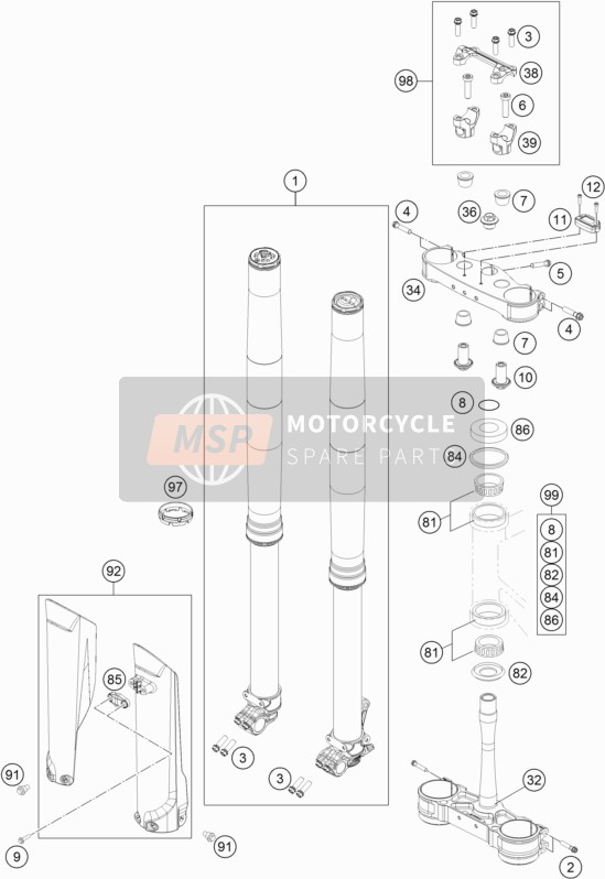 KTM 450 SX-F FACTORY EDITION USA 2018 Voorvork, Kroonplaat set voor een 2018 KTM 450 SX-F FACTORY EDITION USA