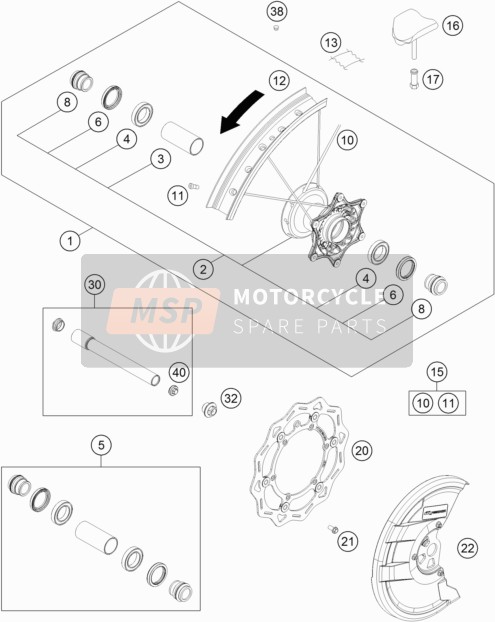 KTM 450 SX-F FACTORY EDITION USA 2018 Voorwiel voor een 2018 KTM 450 SX-F FACTORY EDITION USA
