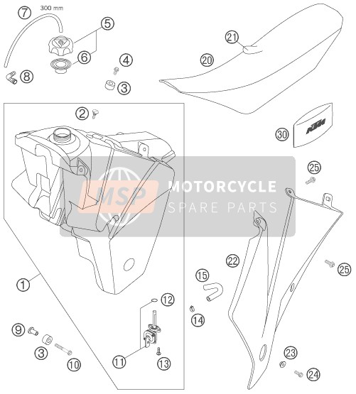 KTM 450 SX Europe 2006 Tank, Zadel voor een 2006 KTM 450 SX Europe