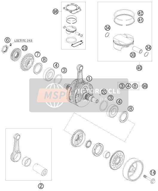 KTM 450 SX ATV Europe 2010 Vilebrequin, Piston pour un 2010 KTM 450 SX ATV Europe