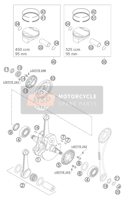 KTM 450 SX RACING Europe 2005 Crankshaft, Piston for a 2005 KTM 450 SX RACING Europe