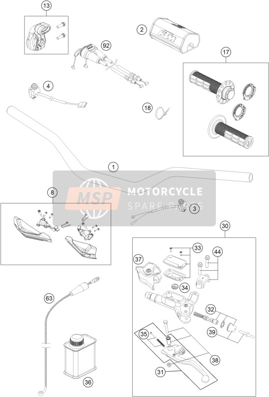 KTM 450 XC-F USA 2016 Stuur, Besturing voor een 2016 KTM 450 XC-F USA