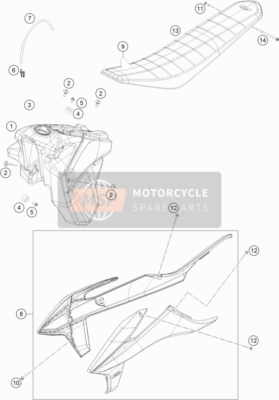 KTM 450 XC-F USA 2019 Réservoir, Siège pour un 2019 KTM 450 XC-F USA
