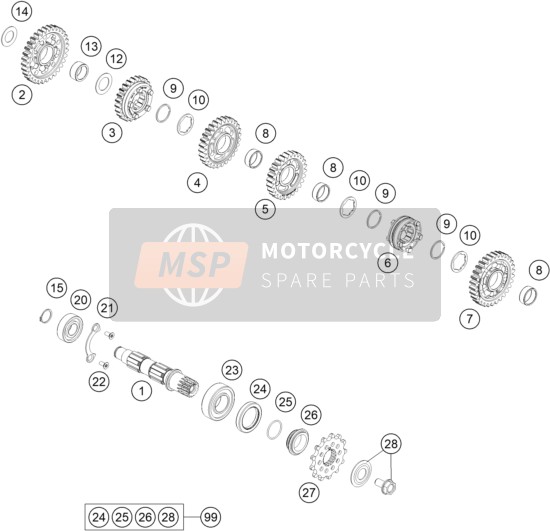 KTM 450 XC-F USA 2020 Transmisión II - Eje contrario para un 2020 KTM 450 XC-F USA