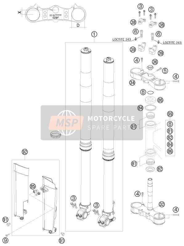 KTM 450 XC-W USA 2009 VORDERRADGABEL, GABELBRÜCKE für ein 2009 KTM 450 XC-W USA