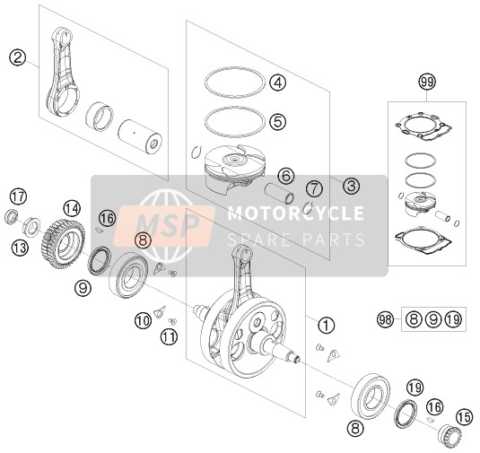 KTM 450 XC-W South Africa 2010 Crankshaft, Piston for a 2010 KTM 450 XC-W South Africa