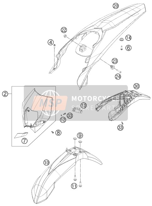 KTM 450 XC-W USA 2012 Máscara, Guardabarros para un 2012 KTM 450 XC-W USA