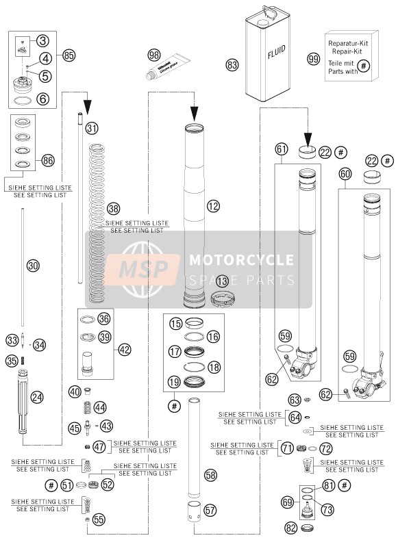 KTM 450 XC-W USA 2013 Voorvork gedemonteerd voor een 2013 KTM 450 XC-W USA