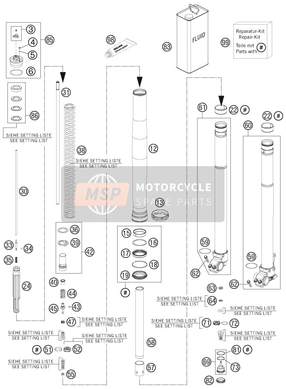 KTM 450 XC-W USA 2014 Voorvork gedemonteerd voor een 2014 KTM 450 XC-W USA