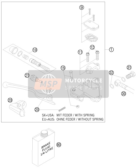 KTM 450 XC-W CHAMPION EDIT. USA 2010 Bremssteuerung vorne für ein 2010 KTM 450 XC-W CHAMPION EDIT. USA