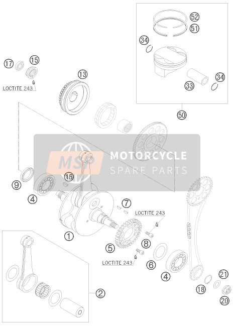 KTM 450 XC ATV Europe 2009 Krukas, Zuiger voor een 2009 KTM 450 XC ATV Europe